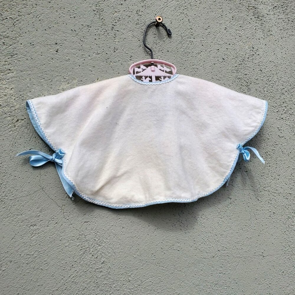 Vintage Baby Cape White Flannel with Blue Ribbon Trim Hand Embroidery - Picture 4 of 9